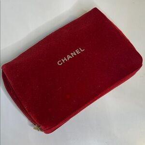 CHANEL red velvet make up bag case